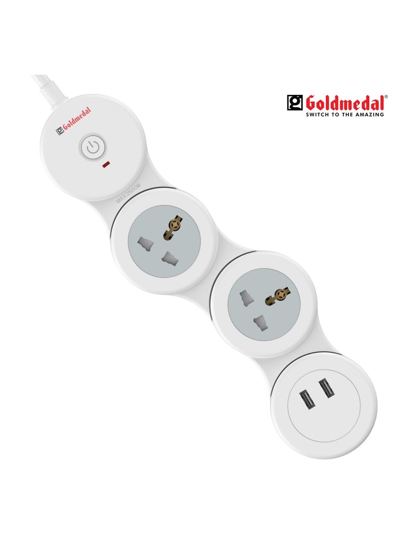 GOLD MEDAL Goldmedal Caterpillar 31 Spike Guard with USB White Dual USB Port 2 Outlet International Sockets with Safety Shutter HeavyDuty 18meter Cable Master Switch with Indicator for Home and Office  - Image 2
