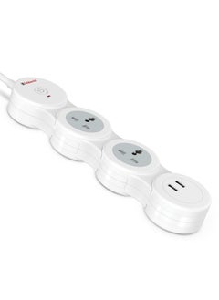 GOLD MEDAL Goldmedal Caterpillar 31 Spike Guard with USB White Dual USB Port 2 Outlet International Sockets with Safety Shutter HeavyDuty 18meter Cable Master Switch with Indicator for Home and Office  - Image 1