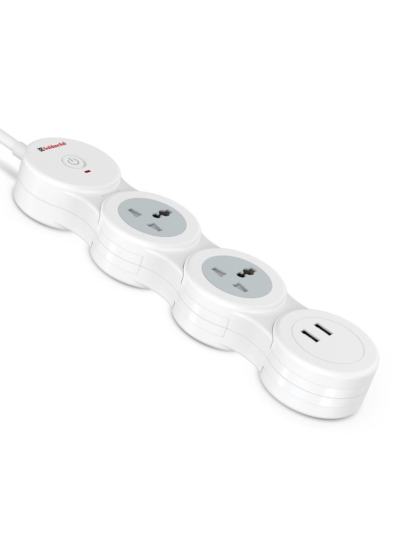 GOLD MEDAL Goldmedal Caterpillar 31 Spike Guard with USB White Dual USB Port 2 Outlet International Sockets with Safety Shutter HeavyDuty 18meter Cable Master Switch with Indicator for Home and Office  - Image 1