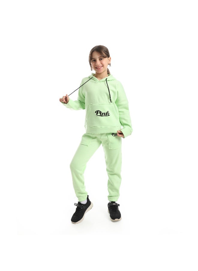 Caesar Girls' winter Melton tracksuit with chest print - Image 1