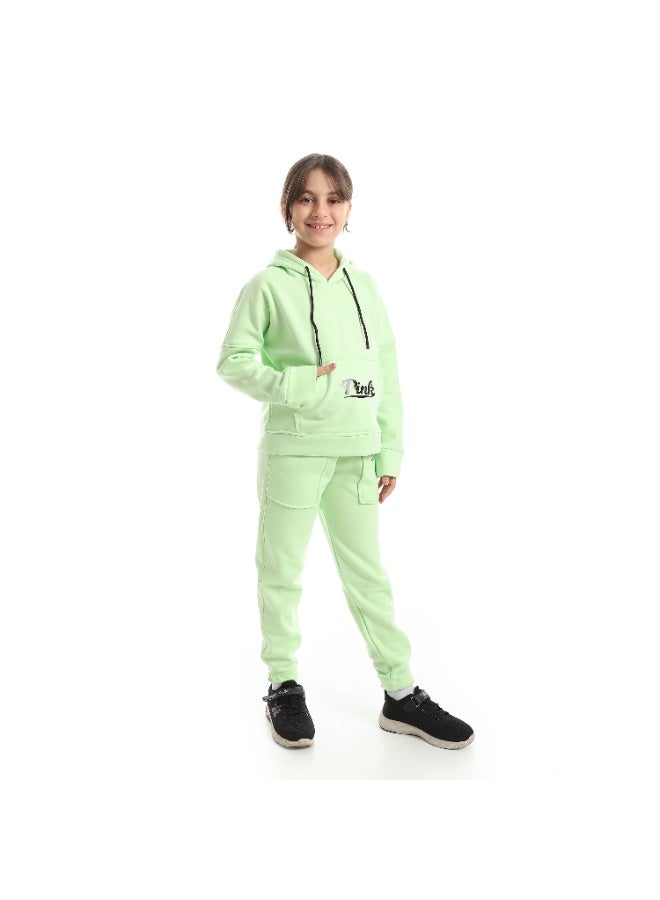 Caesar Girls' winter Melton tracksuit with chest print - Image 3