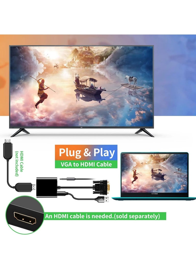 TIGER VGA to HDMI Adapter, 1080P VGA Male to HDMI Female Converter for Computer, Desktop, Laptop, PC, Monitor, Projector, HDTV – Full HD 1080P Output, Plug-and-Play, Audio Support - Image 4