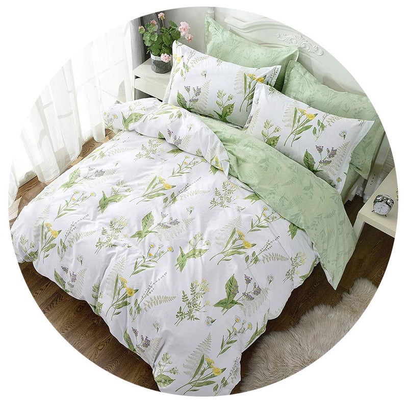 FADFAY Duvet Cover Set Full Shabby Green Daisy and Lavender Flowers Botanical Comforter Cover 100% Cotton with Hidden Zipper Closure 3-Piece, 1 Duvet Cover & 2 Pillowcases Full Size - Image 1