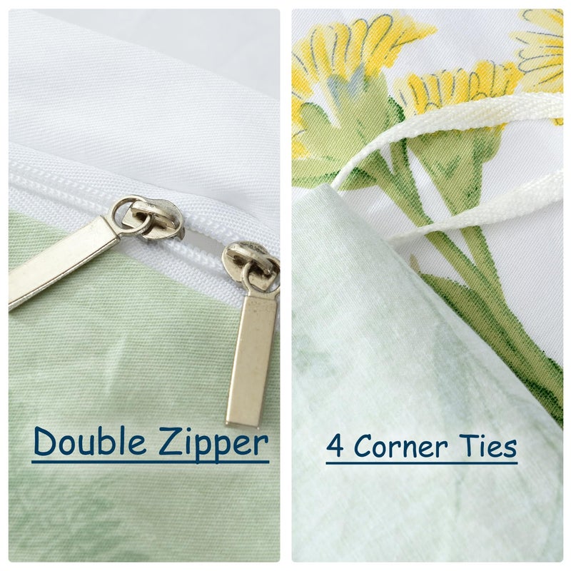 FADFAY Duvet Cover Set Full Shabby Green Daisy and Lavender Flowers Botanical Comforter Cover 100% Cotton with Hidden Zipper Closure 3-Piece, 1 Duvet Cover & 2 Pillowcases Full Size - Image 2