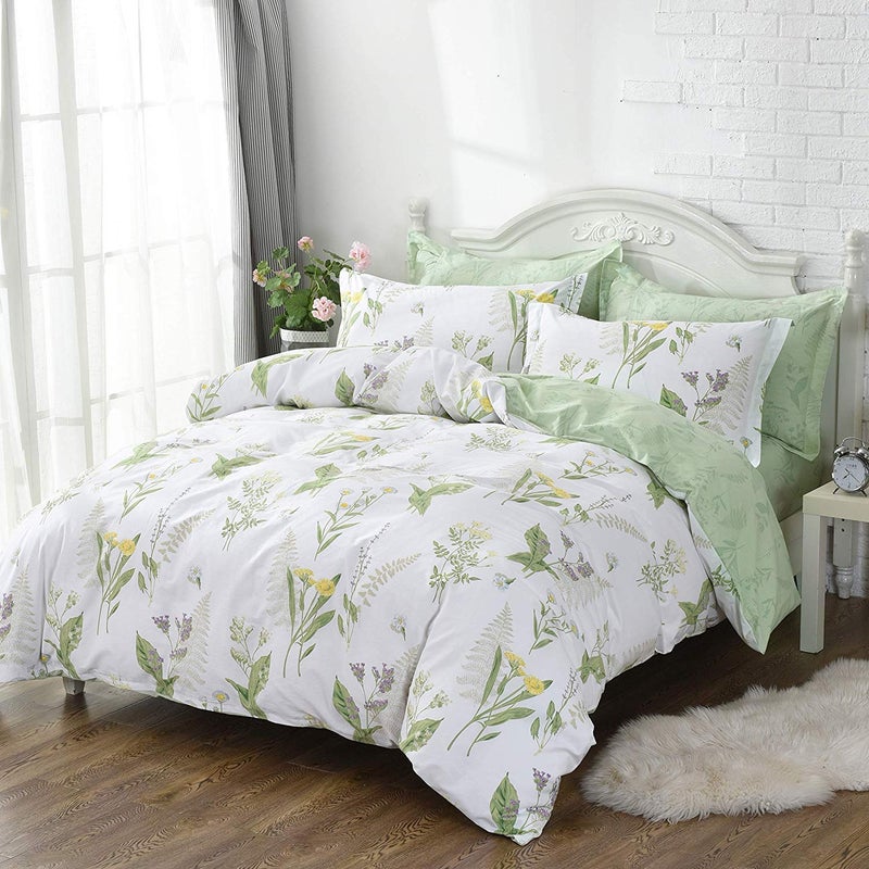 FADFAY Duvet Cover Set Full Shabby Green Daisy and Lavender Flowers Botanical Comforter Cover 100% Cotton with Hidden Zipper Closure 3-Piece, 1 Duvet Cover & 2 Pillowcases Full Size - Image 5