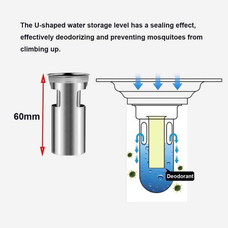 Excefore Stainless Steel Floor Drain Filter, Square Waste Drain Cover With Removable Strainer and Deodorizing Core for Kitchen, Bath, Sink Water Pipe - Image 2