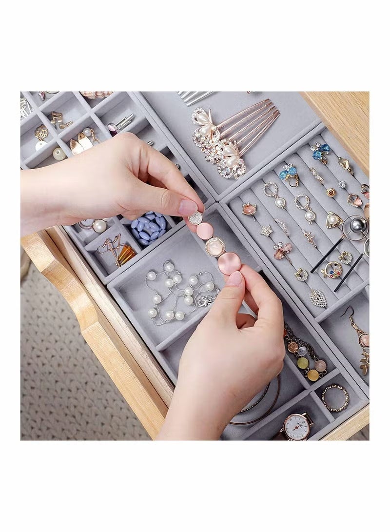 Soofam Set of 4 Stackable Jewelry Organizer Trays for Drawers Display Case Storage Container Earring Necklace Rings Bracelet with Removable Dividers - Image 4