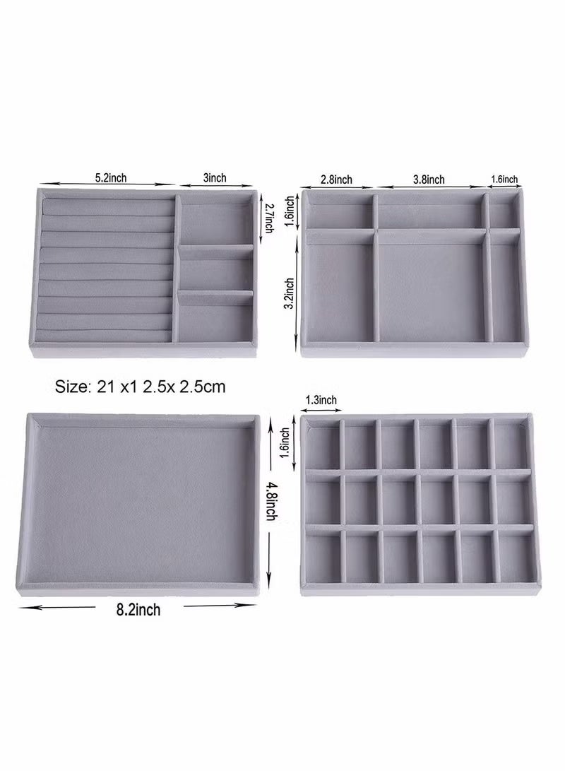 Soofam Set of 4 Stackable Jewelry Organizer Trays for Drawers Display Case Storage Container Earring Necklace Rings Bracelet with Removable Dividers - Image 5