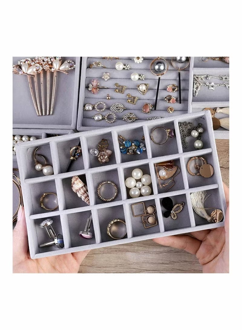 Soofam Set of 4 Stackable Jewelry Organizer Trays for Drawers Display Case Storage Container Earring Necklace Rings Bracelet with Removable Dividers - Image 3