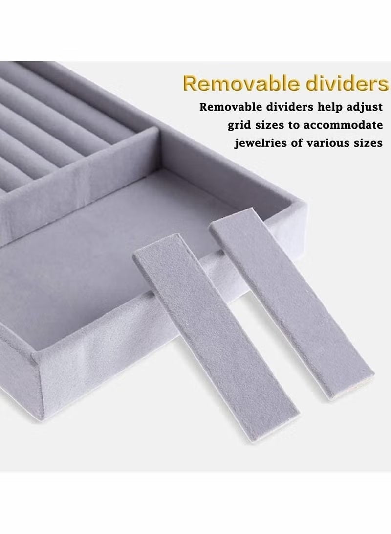 Soofam Set of 4 Stackable Jewelry Organizer Trays for Drawers Display Case Storage Container Earring Necklace Rings Bracelet with Removable Dividers - Image 2
