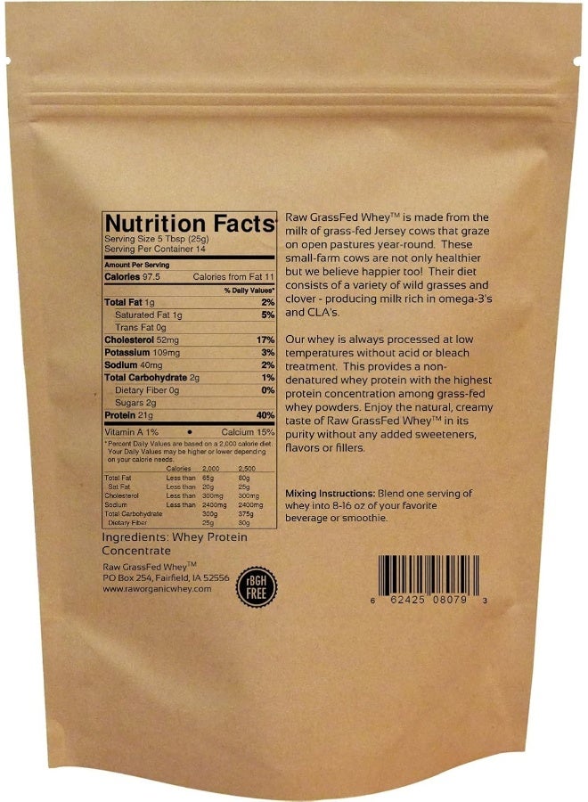 Raw Organic Whey Raw Grass Fed Whey - Happy Healthy Cows, Cold Processed Undenatured 100% Grass Fed Whey Protein Powder, Gmo-Free + Rbgh Free + Soy Free + Gluten Free + No Added Sugar, Unflavored, Unsweetened (12 Oz) - Image 2