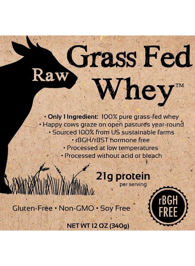 Raw Organic Whey Raw Grass Fed Whey - Happy Healthy Cows, Cold Processed Undenatured 100% Grass Fed Whey Protein Powder, Gmo-Free + Rbgh Free + Soy Free + Gluten Free + No Added Sugar, Unflavored, Unsweetened (12 Oz) - Image 3