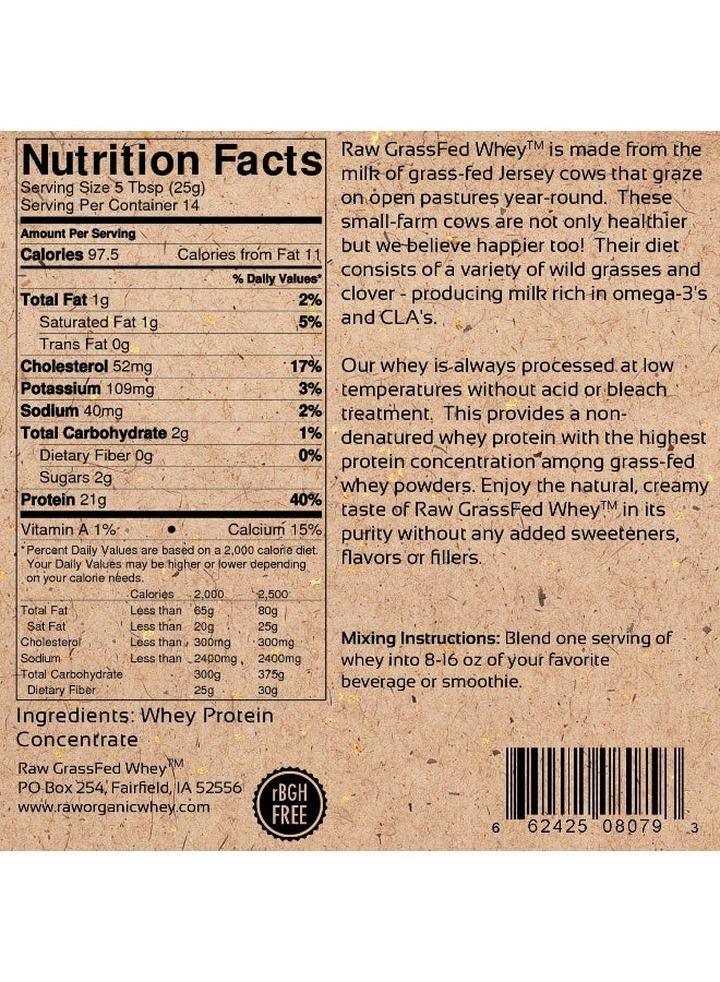 Raw Organic Whey Raw Grass Fed Whey - Happy Healthy Cows, Cold Processed Undenatured 100% Grass Fed Whey Protein Powder, Gmo-Free + Rbgh Free + Soy Free + Gluten Free + No Added Sugar, Unflavored, Unsweetened (12 Oz) - Image 4