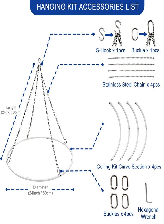 Hecis Ceiling Drapes Hanging Kit, 24 Inch Round Ceiling Canopy Hoop Hardware Kit, White Metal Ceiling Draping Kit for Ceiling Drape Hanging Hoop Ring Kit for Wedding Ceremony Ceiling Decorations - Image 3