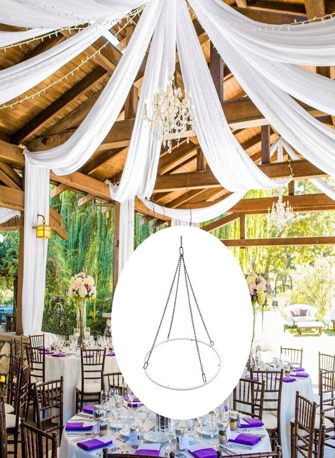 Hecis Ceiling Drapes Hanging Kit, 24 Inch Round Ceiling Canopy Hoop Hardware Kit, White Metal Ceiling Draping Kit for Ceiling Drape Hanging Hoop Ring Kit for Wedding Ceremony Ceiling Decorations - Image 5