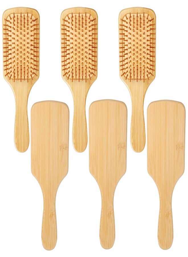 Wanmu 6 Pcs Bamboo Hair Brush Bulk Natural Wooden Paddle Brush Round-tipped Bamboo Bristles Detangling Brushes, Lightweight Massage Anti Static for Women Men and Children for Hair Growth (9.84'' × 3.4'') - Image 1