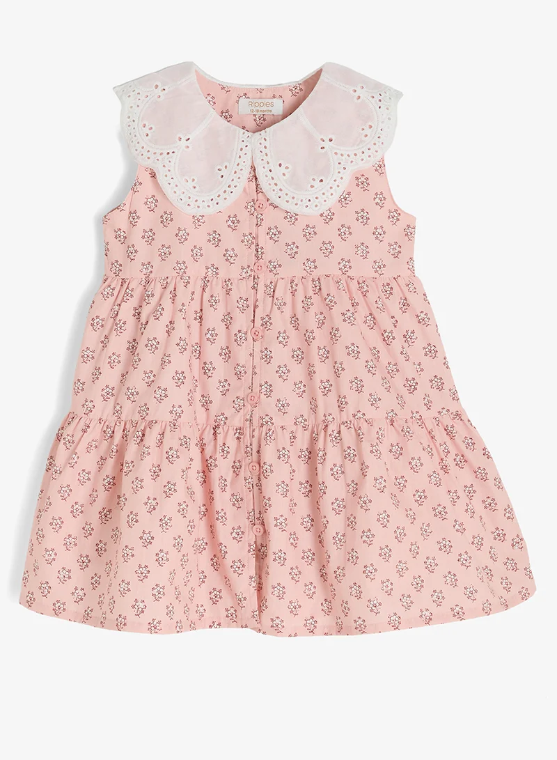 ريبلز مع نمشي Girls Embroidered Lace Collar Floral Print Dress