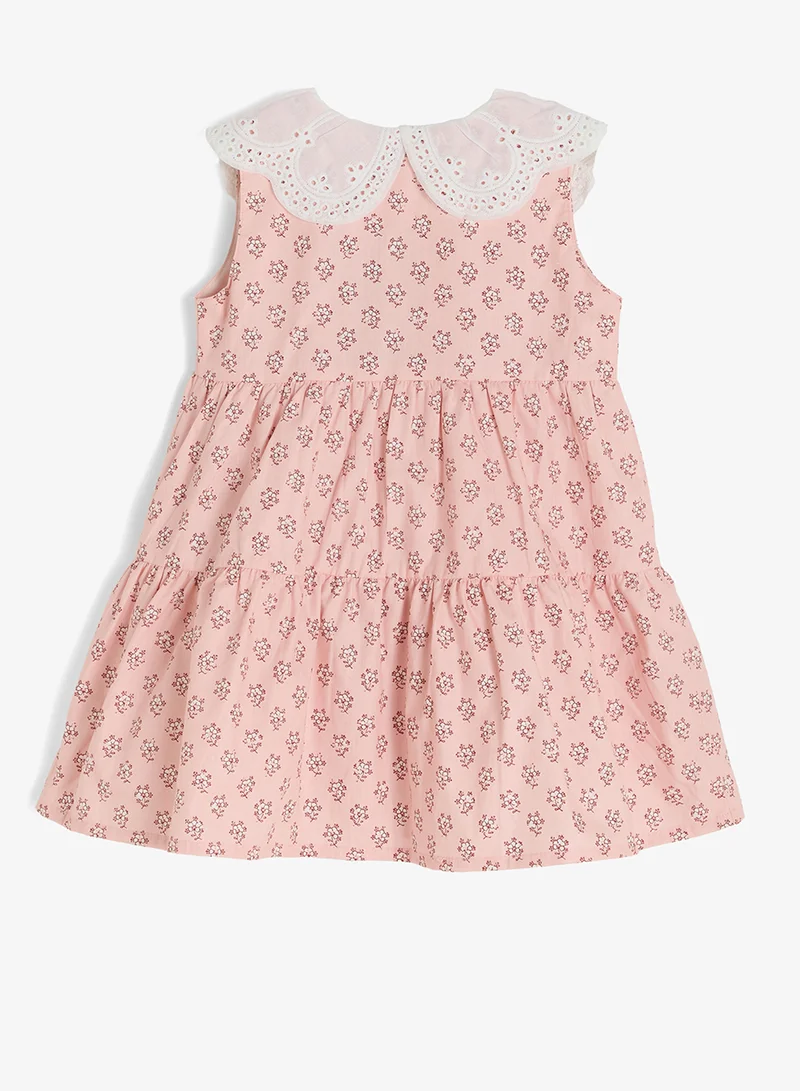 ريبلز مع نمشي Girls Embroidered Lace Collar Floral Print Dress