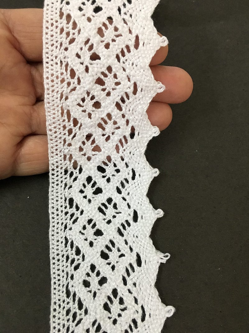 DaSync Sync Broad White Crochet Lace And Border Material For Trims Hanging Jhallar Tassel Embroidered Laces Applique Fabric Lace Sewing Supplies Cotton Work Lace 9 Metre - Image 2