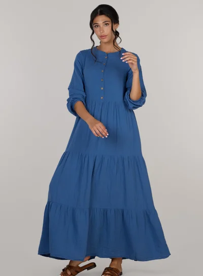 Just Nature Button-Front Tiered Midi Dress