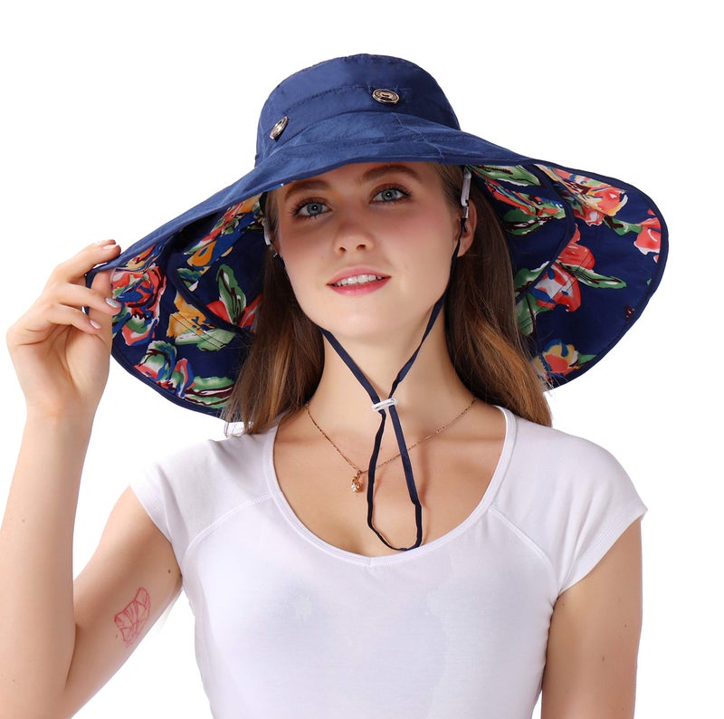 iHomey Packable Extra Large Brim Floppy Sun Hat Reversible UPF 50+ Beach Sun Bucket Hat - Image 1