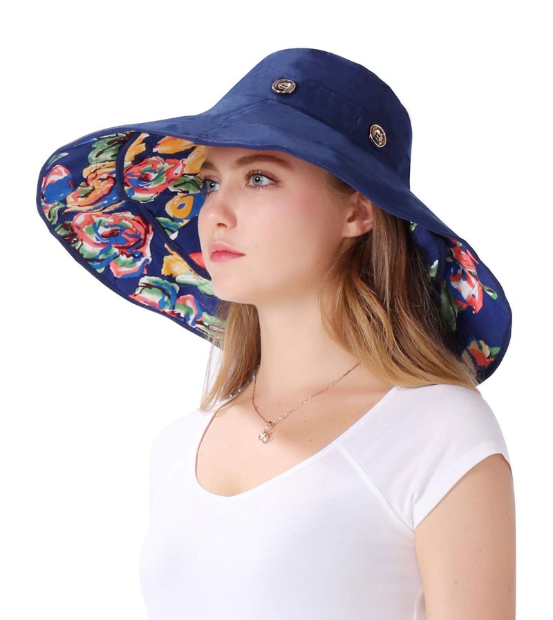 iHomey Packable Extra Large Brim Floppy Sun Hat Reversible UPF 50+ Beach Sun Bucket Hat - Image 3