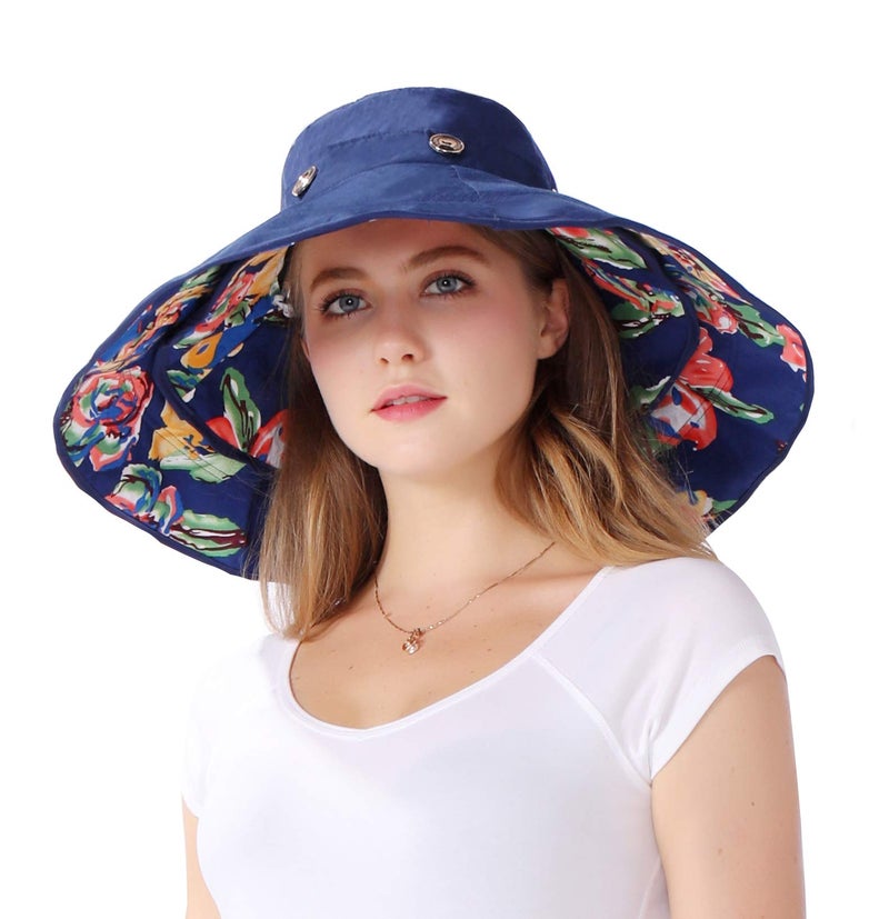 iHomey Packable Extra Large Brim Floppy Sun Hat Reversible UPF 50+ Beach Sun Bucket Hat - Image 5