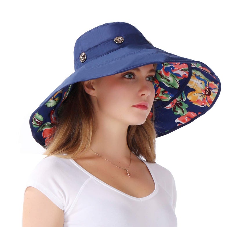 iHomey Packable Extra Large Brim Floppy Sun Hat Reversible UPF 50+ Beach Sun Bucket Hat - Image 2