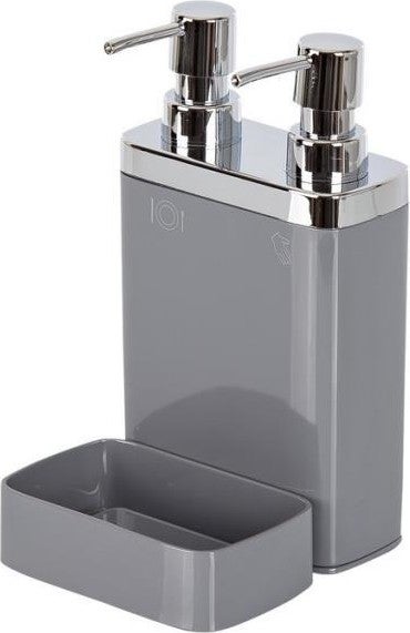 Viva Double Chamber Liquid Soap Dispenser and Sponge Holder Gray