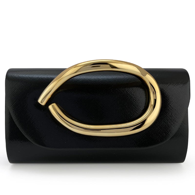MYHOZEE Clutch Purses for Women Formal Black Clutch Vegan Leather Evening Bag Elegant Wedding Clutch Detachable Chain Handbag Trendy Gold Handle Purses - Image 1