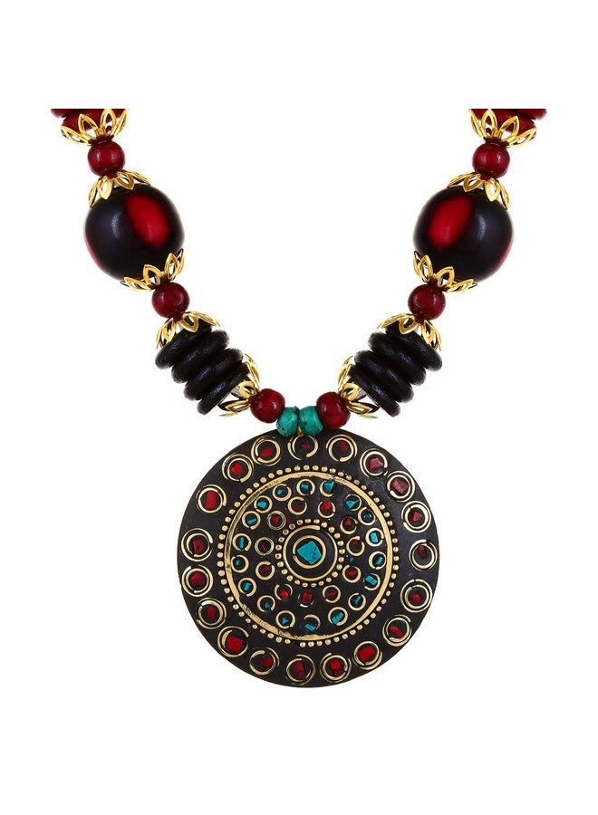 يو بيلا مجموعة مجوهرات YouBella للنساء، قلادة تبتي أنيقة مع أقراط للنساء والفتيات (هدية)، قلادة قبلية، قلادة من الخرز - Image 3