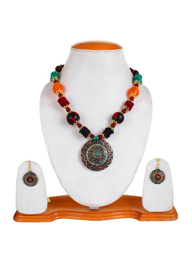 يو بيلا مجموعة مجوهرات YouBella للنساء، قلادة تبتي أنيقة مع أقراط للنساء والفتيات (هدية)، قلادة قبلية، قلادة من الخرز - Image 4