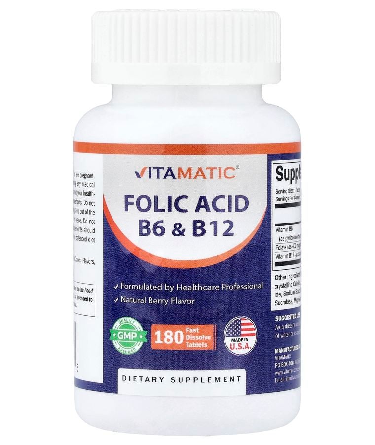 Vitamatic Folic Acid B6 & B12 Natural Berry 180 Fast Dissolve Tablets