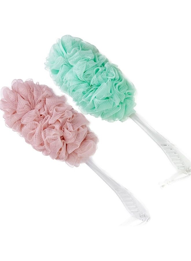 PPHAO BASIC PPHAO - Loofah on a Stick for Men - Bath Brush Long Handle for Shower Elderly - Body Loofah Sponge for Women - Plastic Loofah - Bath Body Brush - Green and Pink Loofah - 2Pack - Image 1