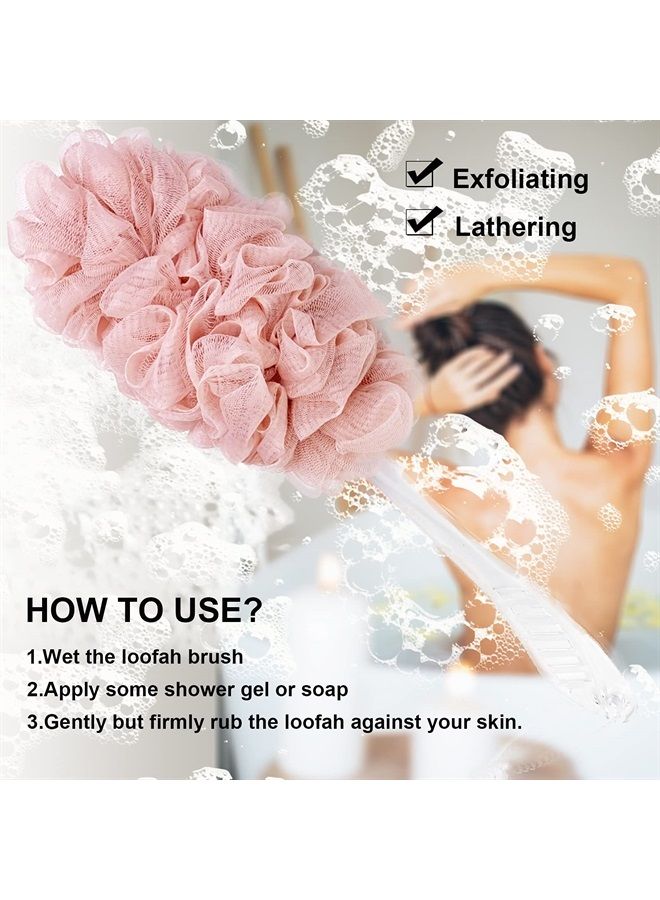 PPHAO BASIC PPHAO - Loofah on a Stick for Men - Bath Brush Long Handle for Shower Elderly - Body Loofah Sponge for Women - Plastic Loofah - Bath Body Brush - Green and Pink Loofah - 2Pack - Image 3