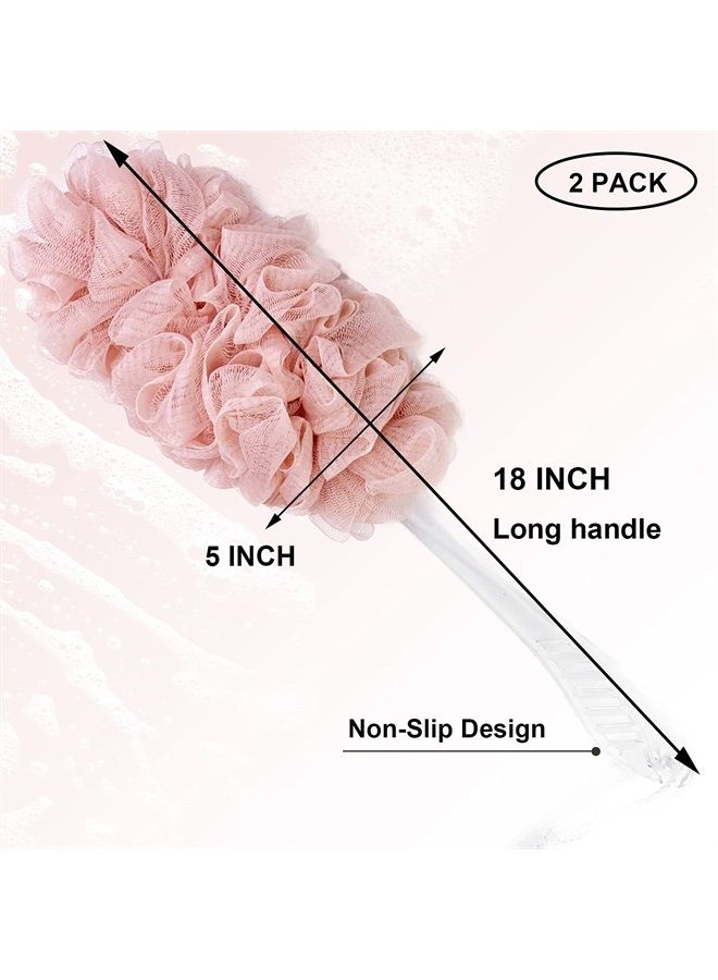 PPHAO BASIC PPHAO - Loofah on a Stick for Men - Bath Brush Long Handle for Shower Elderly - Body Loofah Sponge for Women - Plastic Loofah - Bath Body Brush - Green and Pink Loofah - 2Pack - Image 2