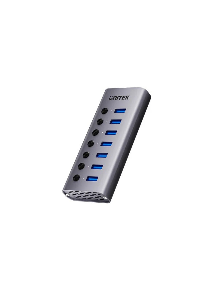 UNITEK 7-in-1 USB 3.0 Hub with Power Switch (7*USB-A 5Gbps), Space Grey, 12V 2A Power Adapter, with 2-in-1 USB-C/USB-A Cable, With BC1.2 Charging Function  - Image 1
