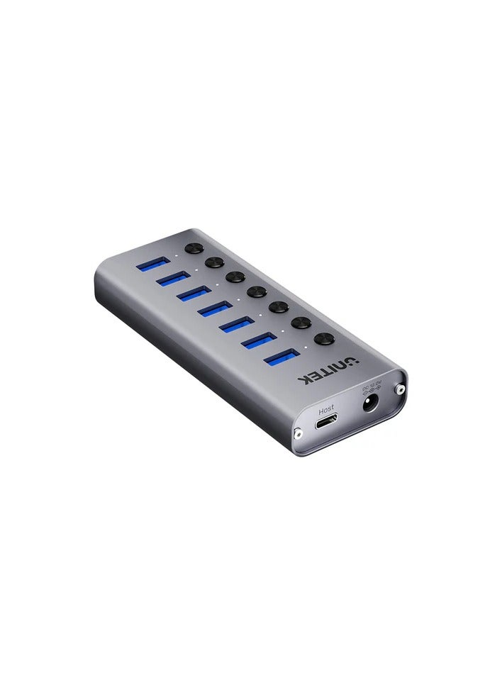 UNITEK 7-in-1 USB 3.0 Hub with Power Switch (7*USB-A 5Gbps), Space Grey, 12V 2A Power Adapter, with 2-in-1 USB-C/USB-A Cable, With BC1.2 Charging Function  - Image 2