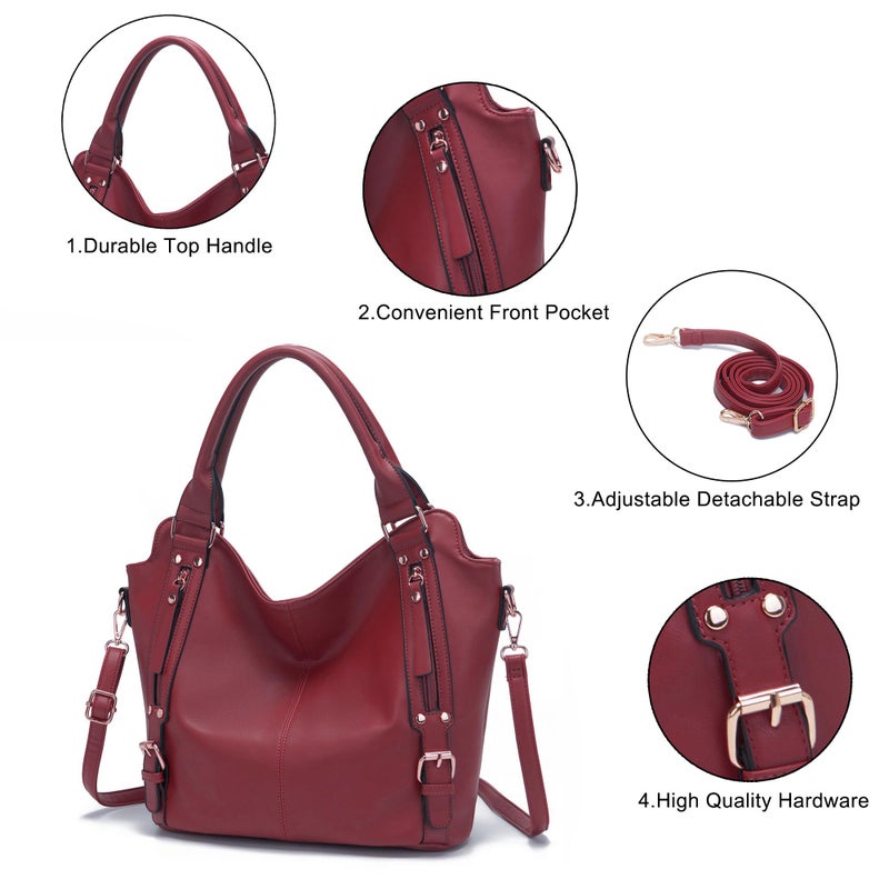 Soperwillton Purses for Women Large Shoulder Handbag Tote PU Leather Hobo Crossbody Bag Ladies Wallet Set 4pcs - Image 3