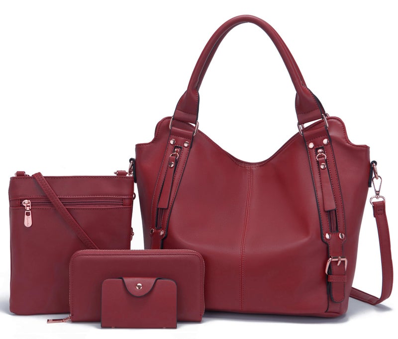 Soperwillton Purses for Women Large Shoulder Handbag Tote PU Leather Hobo Crossbody Bag Ladies Wallet Set 4pcs - Image 1