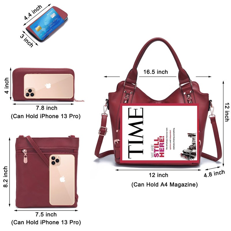 Soperwillton Purses for Women Large Shoulder Handbag Tote PU Leather Hobo Crossbody Bag Ladies Wallet Set 4pcs - Image 4