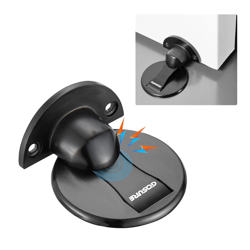 GOSURE Floor Mount Magnet Door Stopper - Invisible Magnetic Door Stop, Magnets Door Stops Wall Prop Hold Open Doorstop, with 3M Adhesive No Drilling, for Home Office Bedroom Door Stop (Black, 1pcs) - Image 1