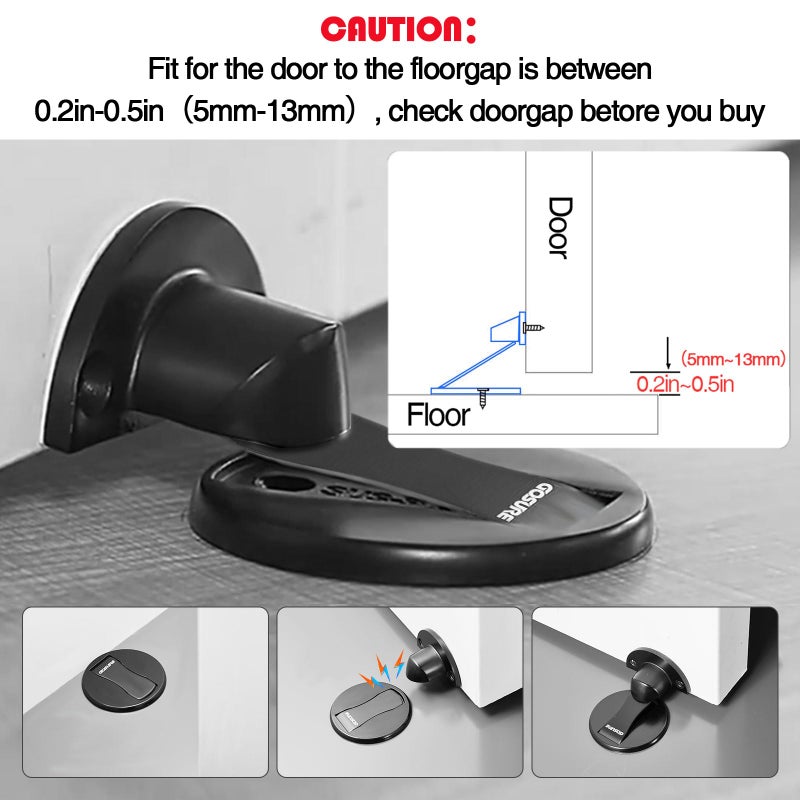 GOSURE Floor Mount Magnet Door Stopper - Invisible Magnetic Door Stop, Magnets Door Stops Wall Prop Hold Open Doorstop, with 3M Adhesive No Drilling, for Home Office Bedroom Door Stop (Black, 1pcs) - Image 2