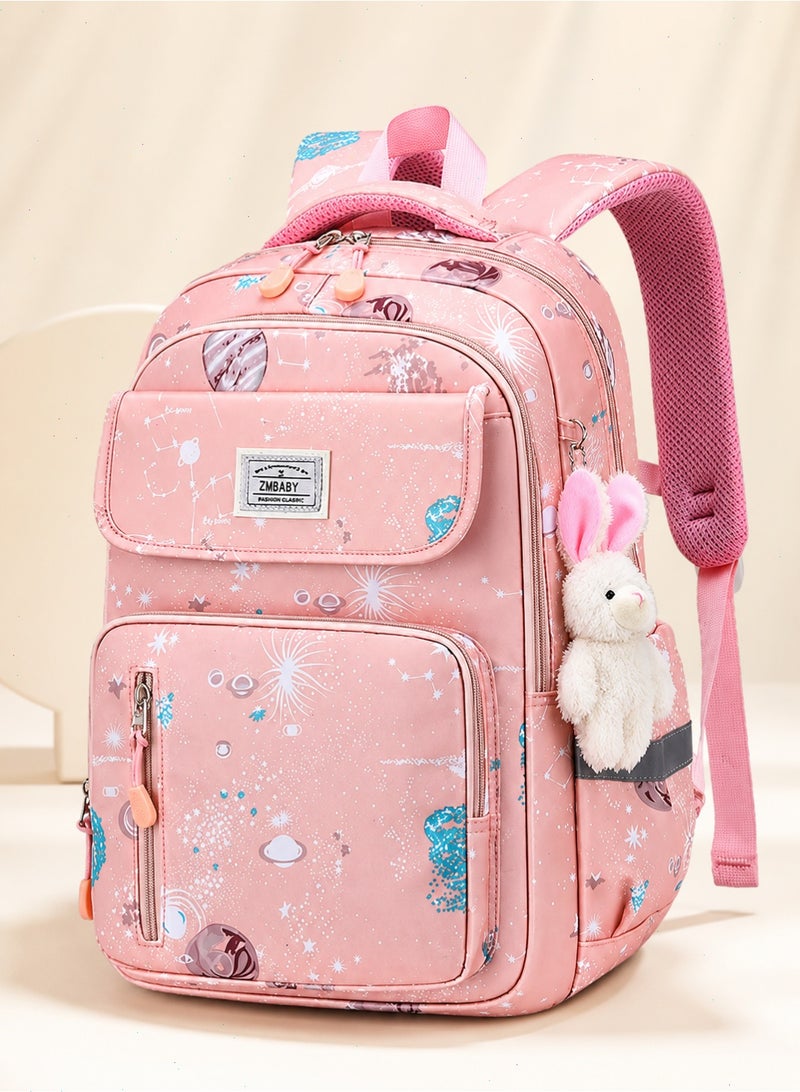 Girls School Backpack, Large Capacity Pink Kids Bookbag With Bunny Charm, Fits 15.6 Inch Laptop, Multi-Pocket Lightweight Student Bag, 46 x 30 x 18 cm - Image 1