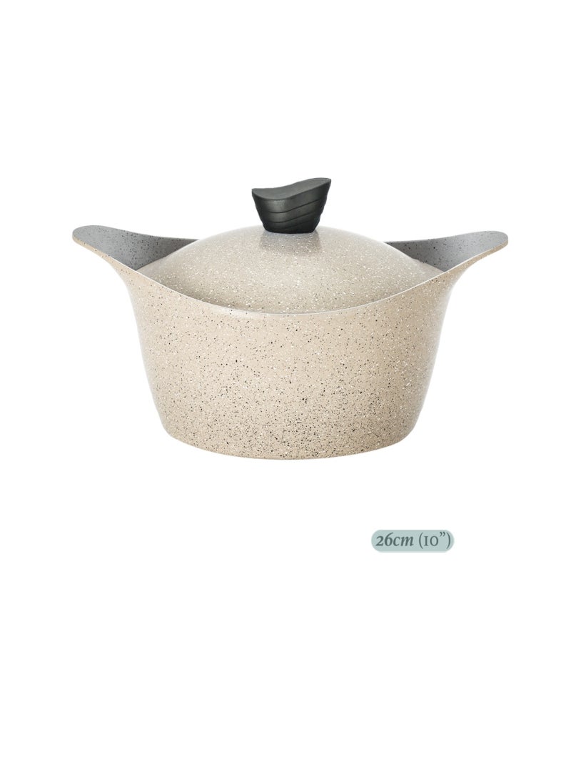 Lahoya Beige Marble 26cm Stock Pot – Elegant Nonstick Granite Cookware with Marble Coating & Ergonomic Heat-Resistant Handles