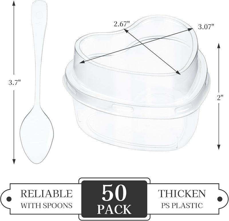 TOFLEN 5 oz Heart Shaped Dessert Cups with Lids and Spoons 150 Pcs  Serves 50  Mini Plastic Dessert Shooter Cups for Parfait Cheesecake Mousse Appetizers Jello Shot and Puddings - Image 2