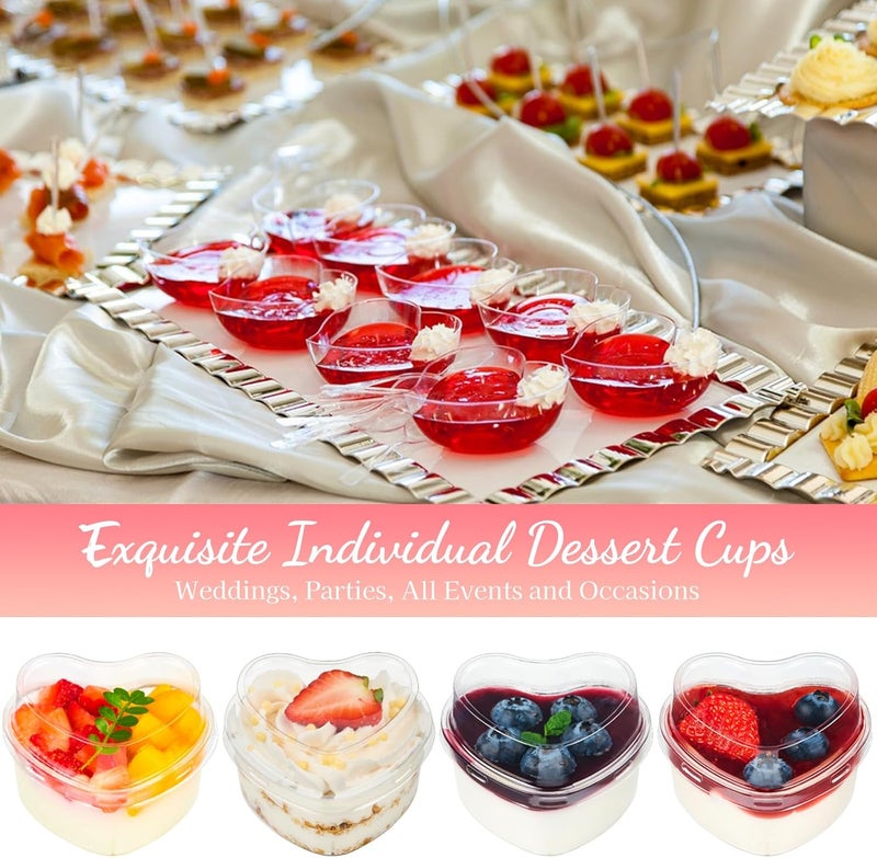 TOFLEN 5 oz Heart Shaped Dessert Cups with Lids and Spoons 150 Pcs  Serves 50  Mini Plastic Dessert Shooter Cups for Parfait Cheesecake Mousse Appetizers Jello Shot and Puddings - Image 5