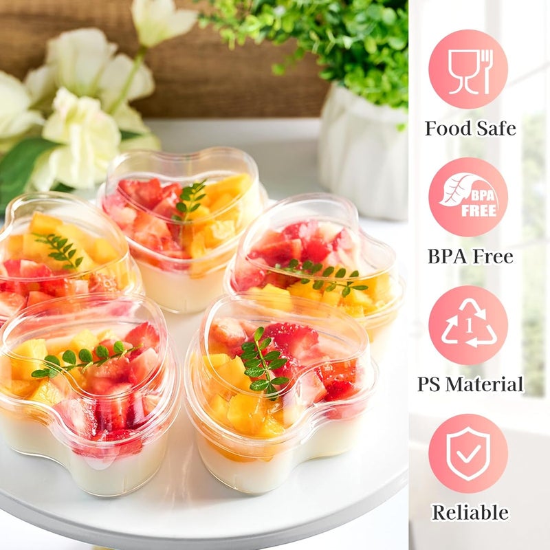 TOFLEN 5 oz Heart Shaped Dessert Cups with Lids and Spoons 150 Pcs  Serves 50  Mini Plastic Dessert Shooter Cups for Parfait Cheesecake Mousse Appetizers Jello Shot and Puddings - Image 4
