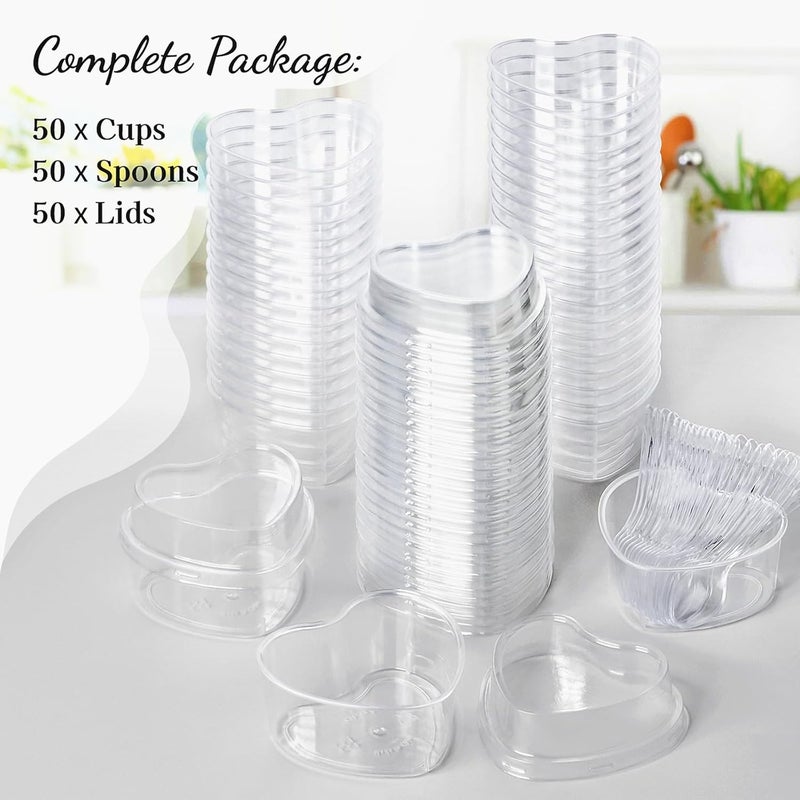 TOFLEN 5 oz Heart Shaped Dessert Cups with Lids and Spoons 150 Pcs  Serves 50  Mini Plastic Dessert Shooter Cups for Parfait Cheesecake Mousse Appetizers Jello Shot and Puddings - Image 3
