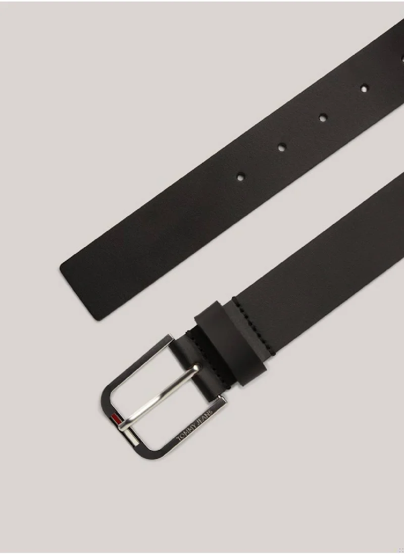 TOMMY JEANS Men's Leather Square Buckle Belt - Leather, Black